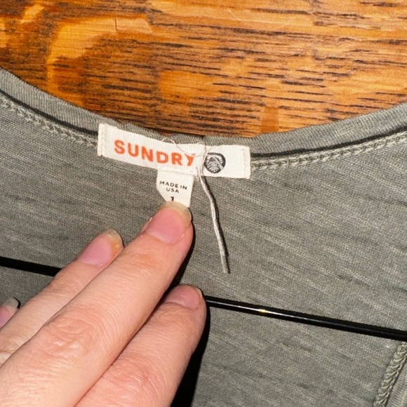 SUNDRY Olive Green Striped Scoop Neck Fitted Ruched Mini Dress Size Small - Picture 3 of 6